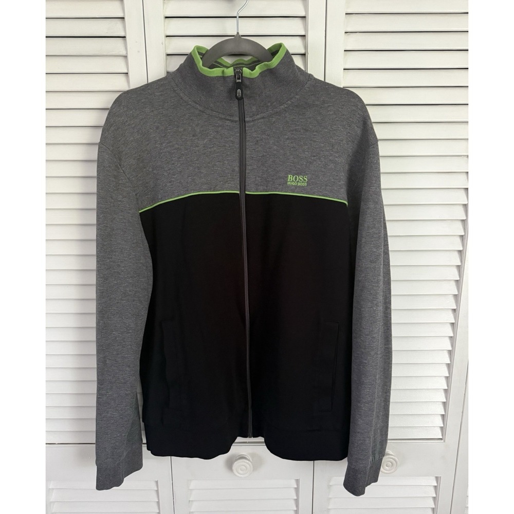 Hugo Boss Zip-Up Jacket Men's XL  | Black/Gray & Teal Trim Track Jacket